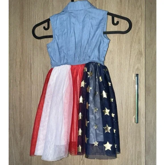 Disney Minnie Mouse Stars & Stripes Dress 2T Toddler Chambray Patriotic Tulle - Picture 5 of 7